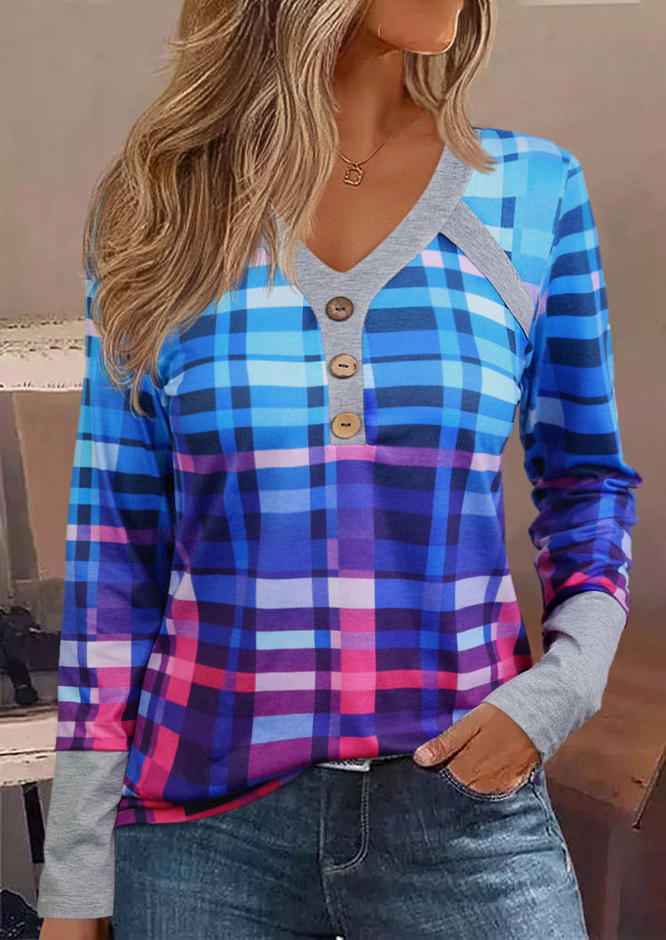 Plaid Button Long Sleeve V-Neck Blouse, Multicolor, SCM019252
Plaid Button Long Sleeve V-Neck Blouse, Multicolor, SCM019252