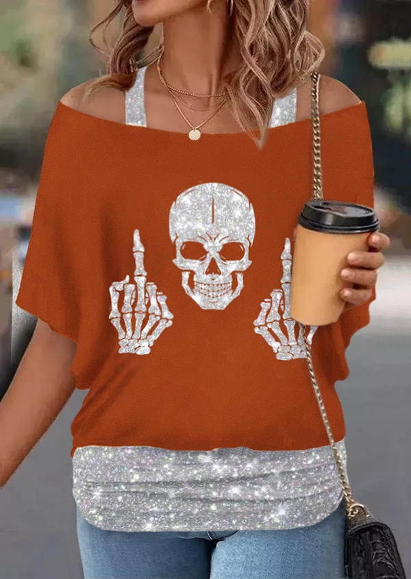 Halloween Skeleton Hand Cold Shoulder Fake Two-Piece Blouse - Brick Red, SCM019376
Halloween Skeleton Hand Cold Shoulder Fake Two-Piece Blouse - Brick Red, SCM019376
