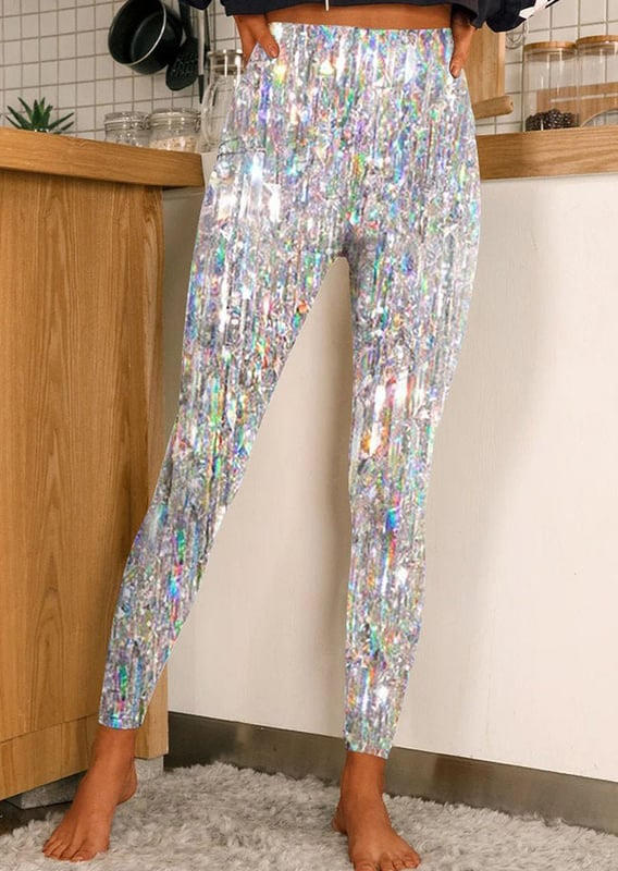 Glitter High Waist Skinny Leggings, Multicolor, SCM020213