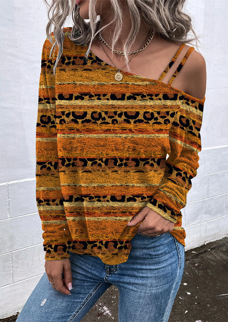 Fall Autumn Leopard Serape Striped One Sided Cold Shoulder Blouse, Multicolor, SCM020741
Fall Autumn Leopard Serape Striped One Sided Cold Shoulder Blouse, Multicolor, SCM020741