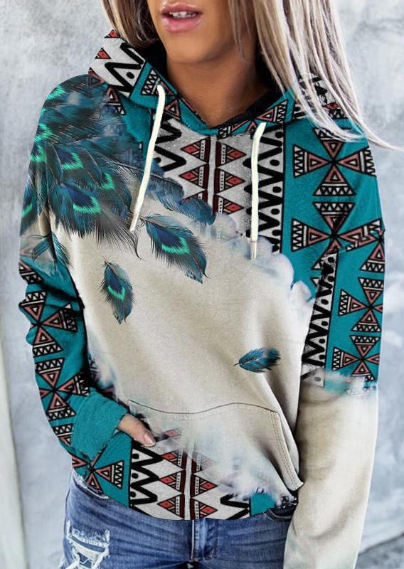 Western Geometric Drawstring Kangaroo Pocket Hoodie, Multicolor, SCM020701
Western Geometric Drawstring Kangaroo Pocket Hoodie, Multicolor, SCM020701