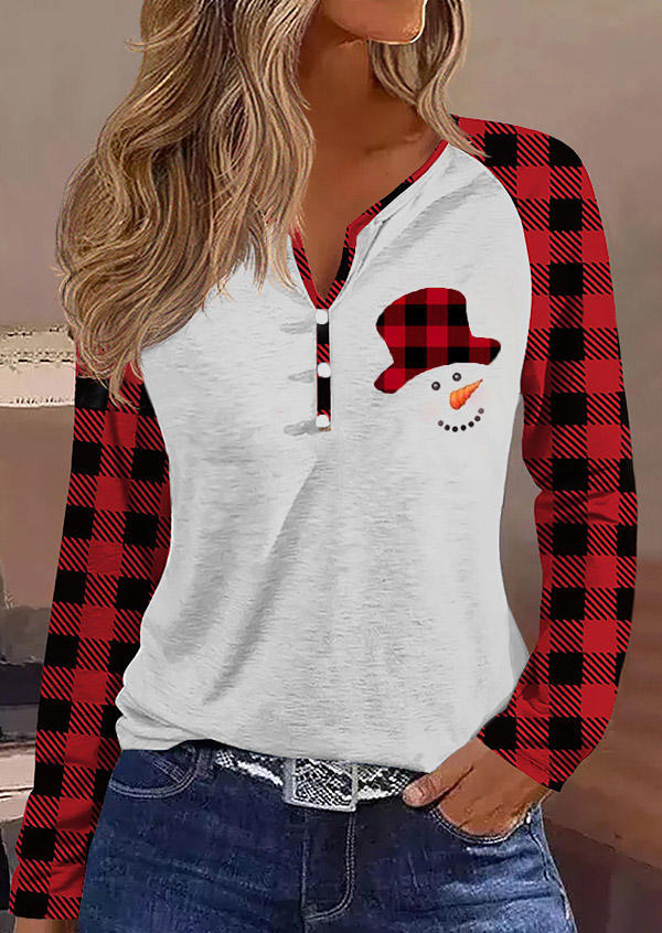 Christmas Snowman Buffalo Plaid Raglan Sleeve Blouse, Multicolor, SCM021378
Christmas Snowman Buffalo Plaid Raglan Sleeve Blouse, Multicolor, SCM021378