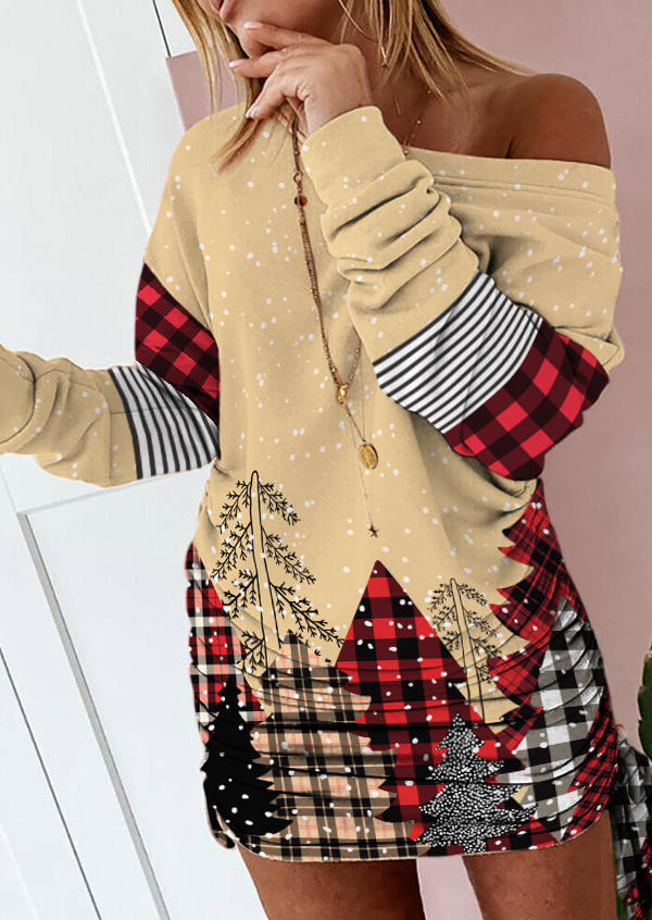 Christmas Tree Plaid Striped Drawstring Sweatshirt Dress, Multicolor, SCM021698
Christmas Tree Plaid Striped Drawstring Sweatshirt Dress, Multicolor, SCM021698