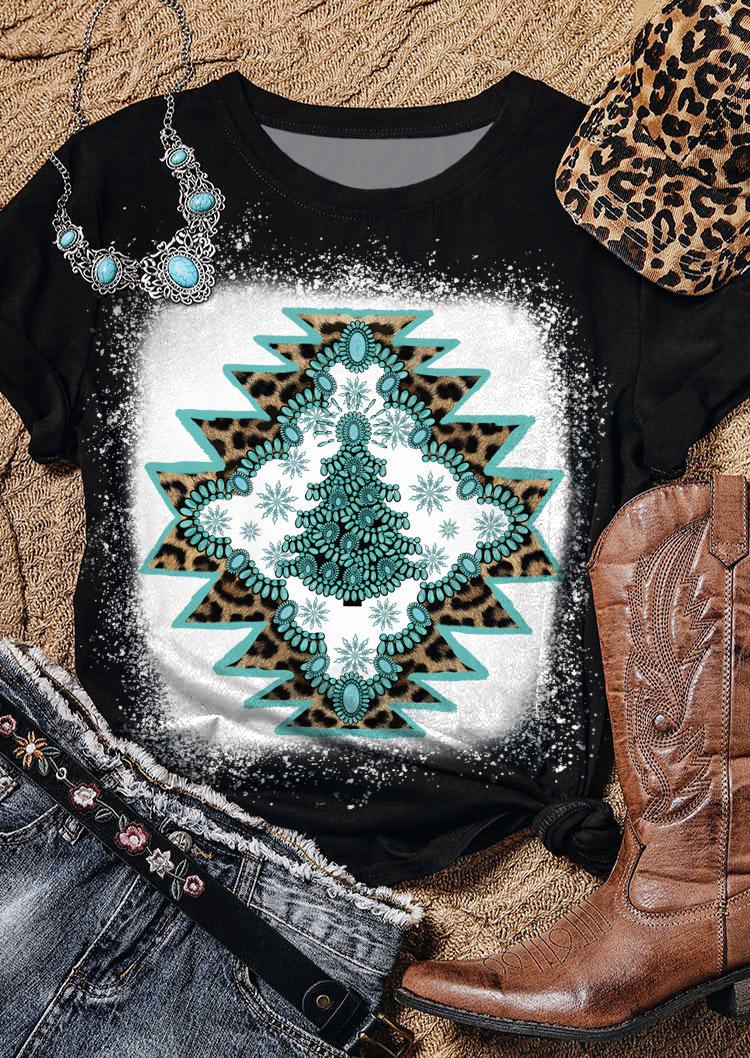 Aztec Turquoise Christmas Tree Bleached T-Shirt Tee - Black, SCM022018
Aztec Turquoise Christmas Tree Bleached T-Shirt Tee - Black, SCM022018