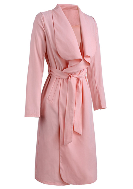 Solid Belt Long Sleeve Coat