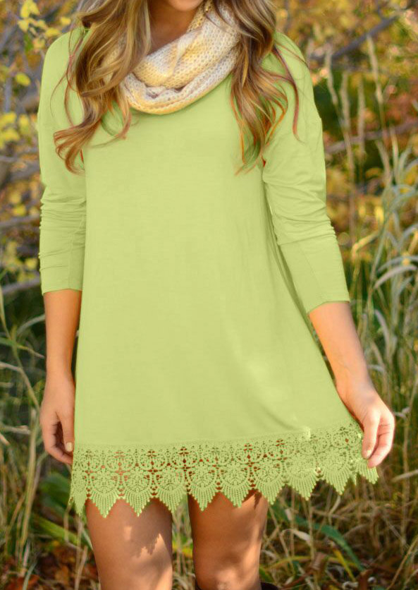 

Solid Lace Splicing Casual Mini Dress, Light green, 62837