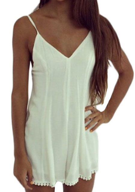 Solid Deep V Neck Sleeveless Mini Dress - Bellelily