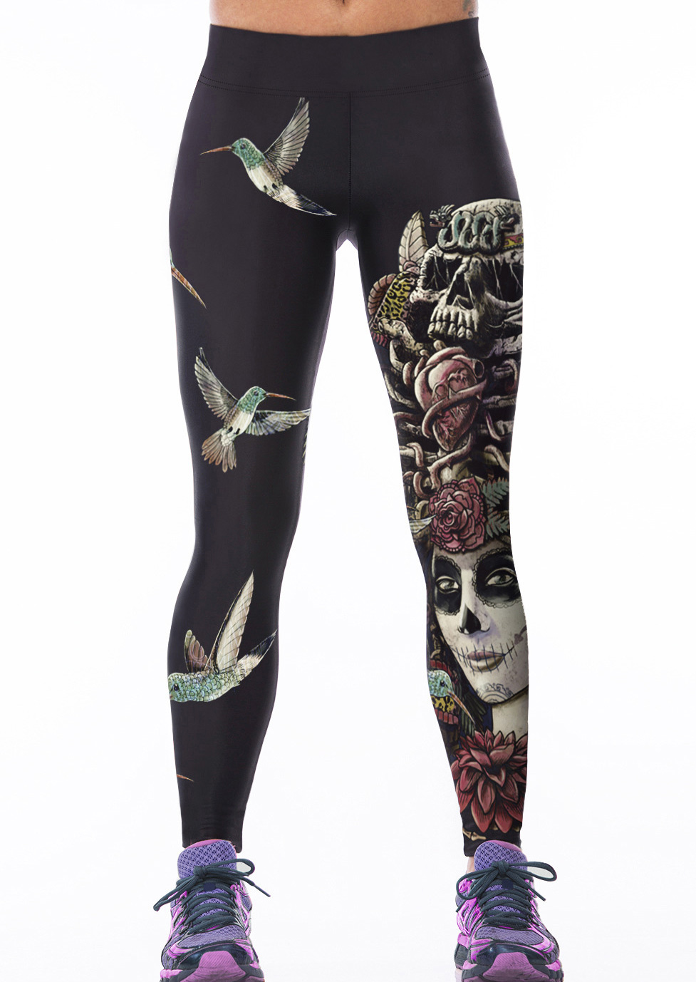Printed Skull Queen Bird Bodycon Yoga Pants Bellelily