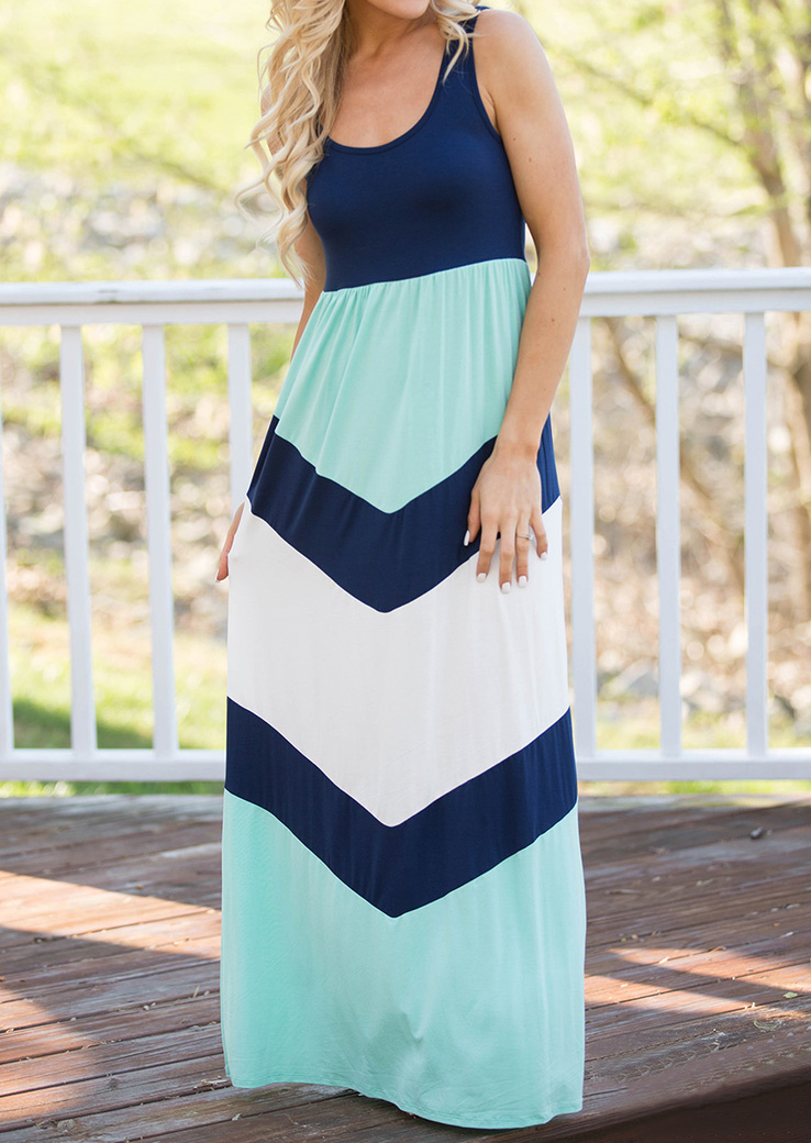 Color Block Maxi Dress Without Necklace Bellelily