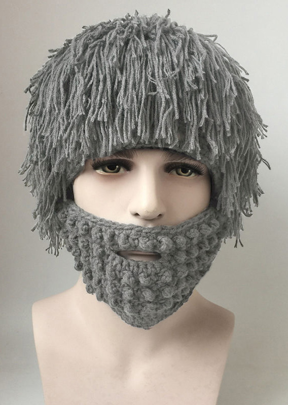 Solid Knitted Wig Hat With Mask For Adult - Bellelily