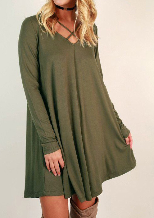 Solid Hollow Out Dress without Necklace - Bellelily