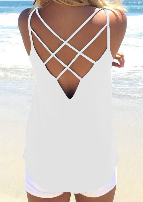 

Solid Hollow Out Backless Camisole, White, 111961