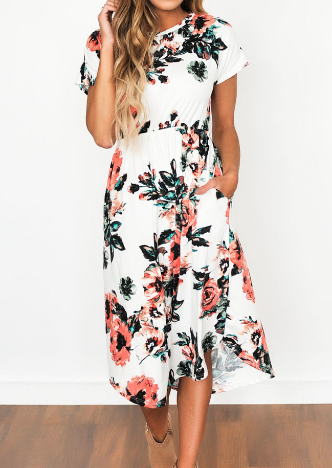 Floral Mid-Calf Casual Dress - Bellelily