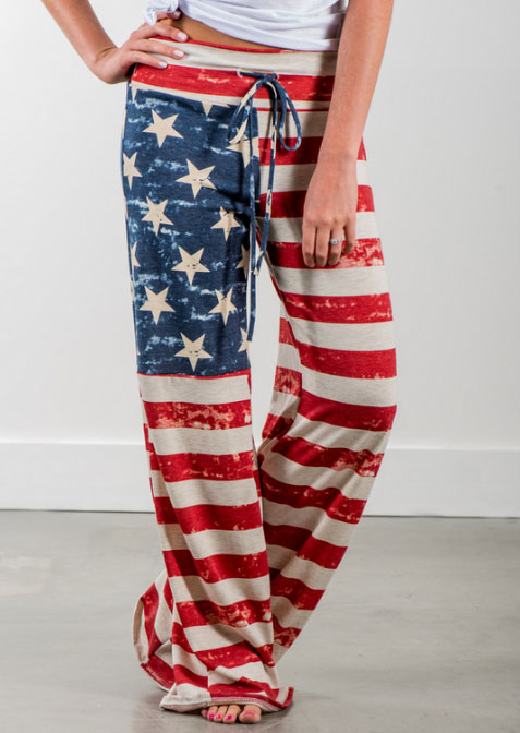 American Flag Drawstring Wide Leg Pants