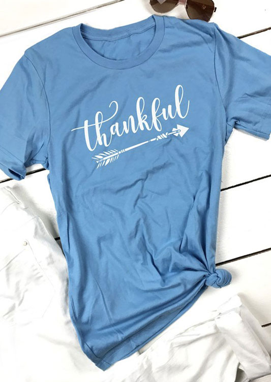 

Thankful Arrow O-Neck T-Shirt, Light blue, 131350