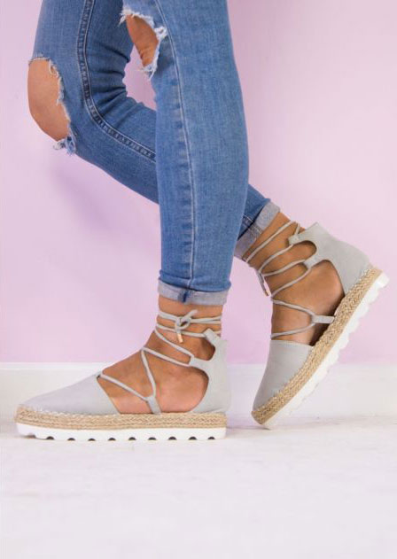 

Solid Lace Up Round Toe Sandals, Pink;light grey, 152653