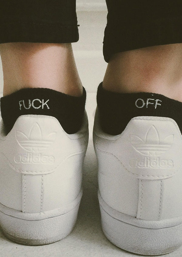 

Letter Embroidery Short Socks, Black, 152673