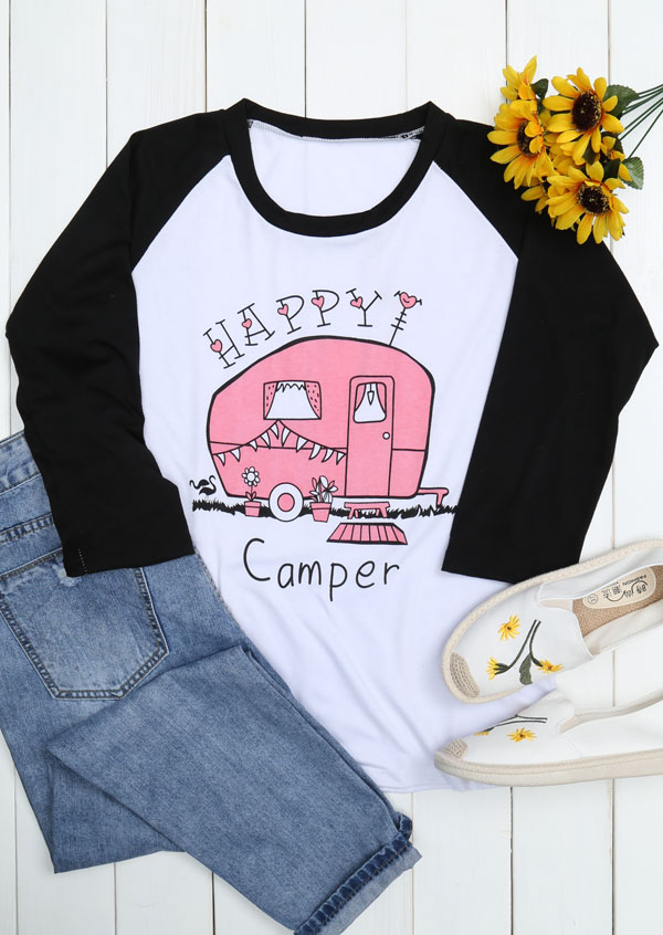 Happy Camper O-Neck Baseball T-Shirt