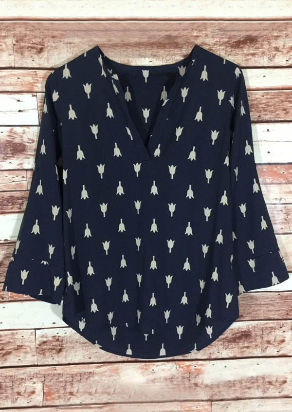 Plus Size Floral Printed Long Sleeve Blouse Bellelily