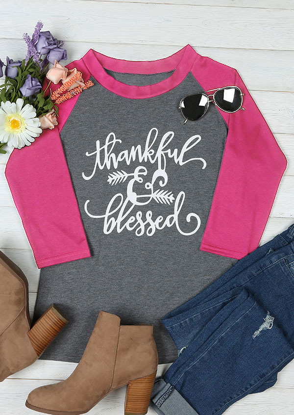 

Thankful & Blessed O-Neck Baseball T-Shirt, Rose red, 164363