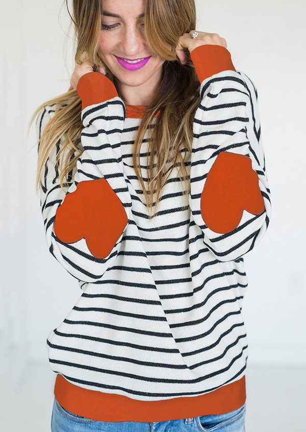 striped heart elbow patch t-shirt - bellelily