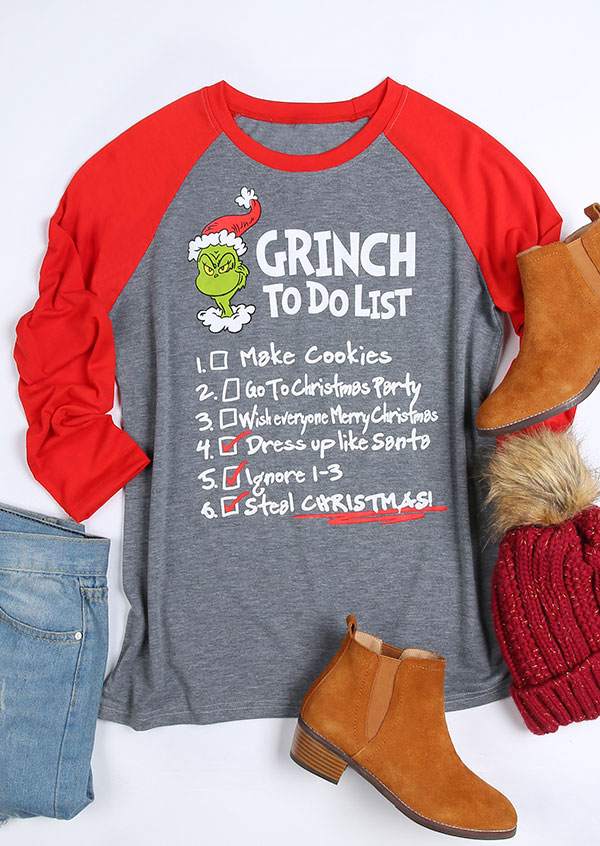 Christmas Grinch To Do List Baseball T Shirt Bellelily