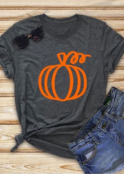 

Pumpkin O-Neck T-Shirt Tee - Dark Grey, 417630