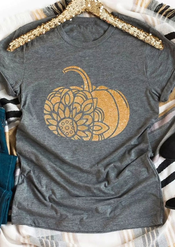

Floral Pumpkin Short Sleeve T-Shirt Tee, Gray, 417815