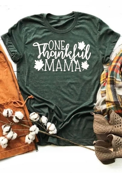 

One Thankful Mama Leaf T-Shirt, Dark green, 418955