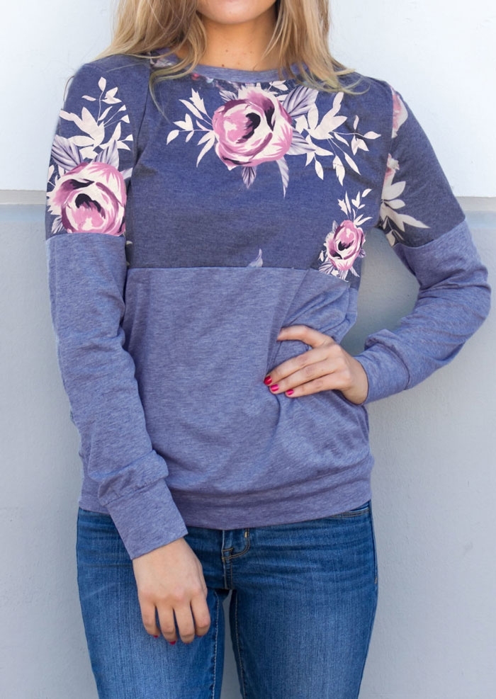 Floral Splicing Long Sleeve T-Shirt