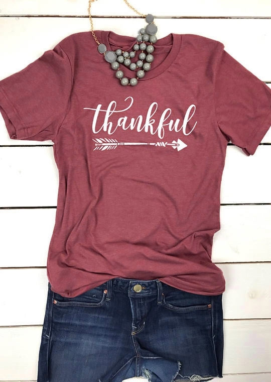 

Thankful Arrow O-Neck T-Shirt, Brick red, 162728