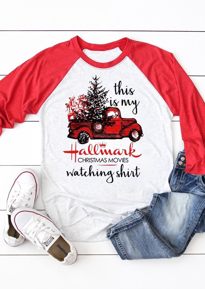 Hallmark Christmas Movies Watching Shirt Baseball T-Shirt Tee -Red