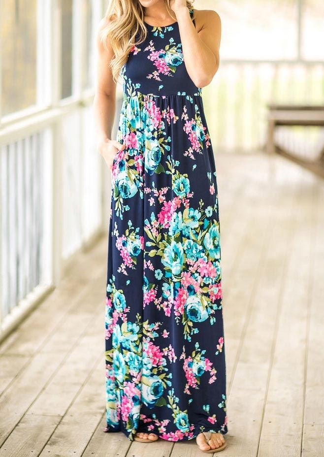 Floral Pocket Sleeveless Maxi Dress