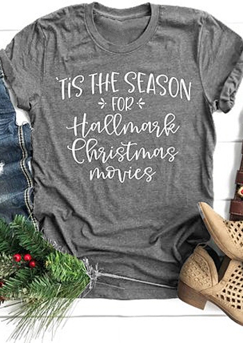 

'Tis The Season For Christmas Movies T-Shirt Tee, Gray, 429583