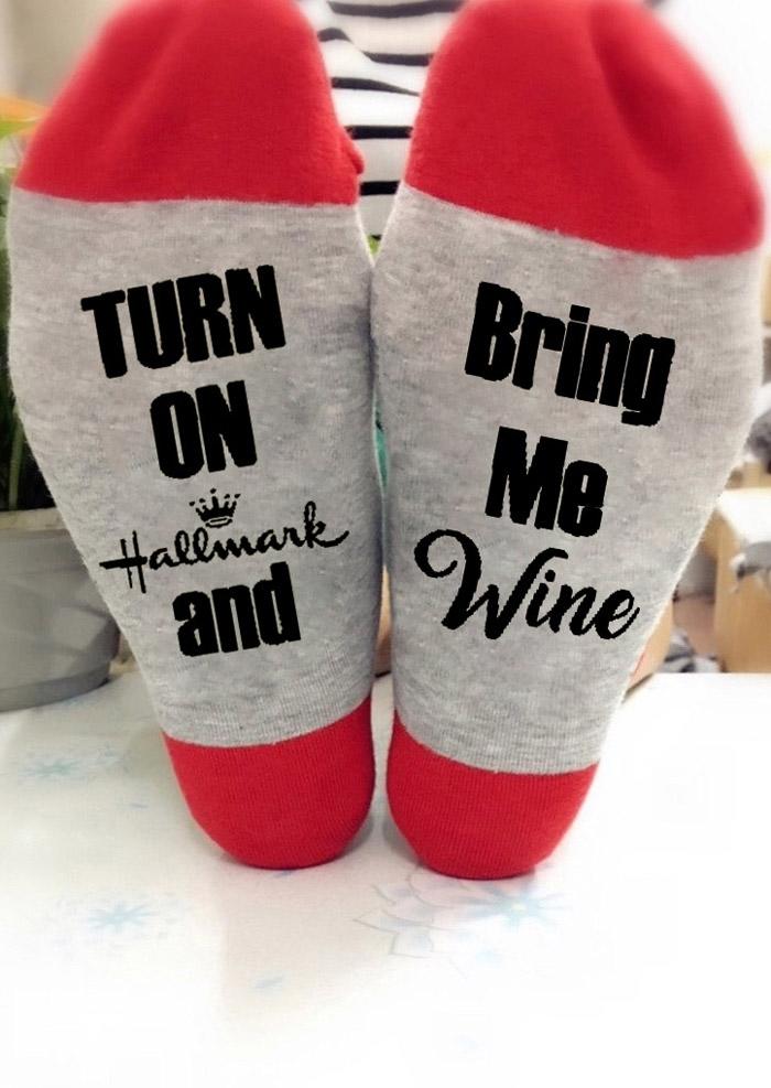 

Turn On And Bring Me Wine Crew Socks, Gray;red, 432951