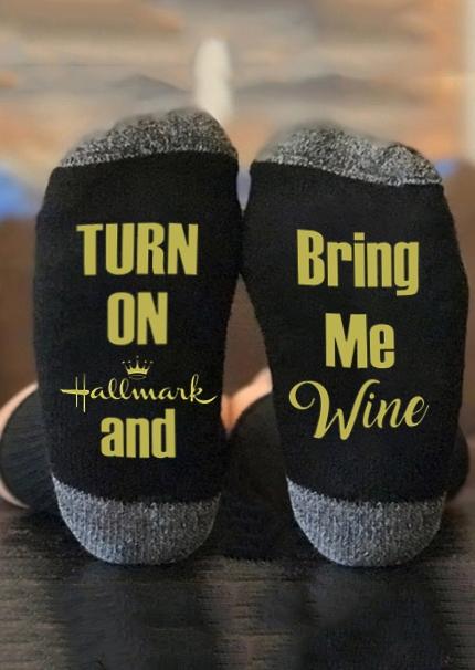

Turn On And Bring Me Wine Crew Socks, Black, 432025