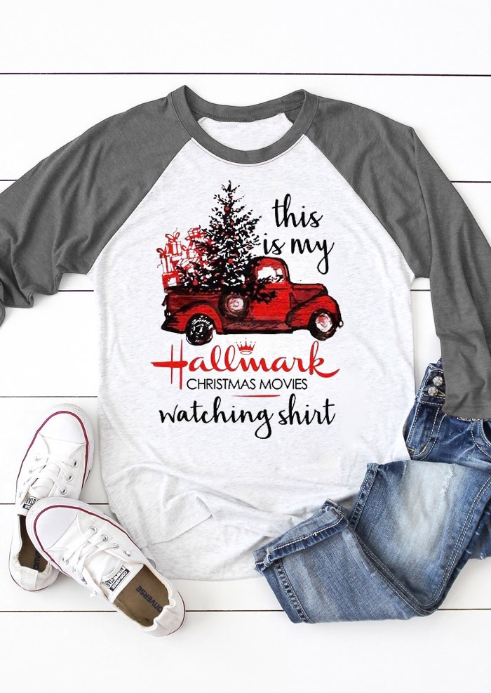 Hallmark Christmas Movies Watching Shirt Baseball T-Shirt Tee -Gray