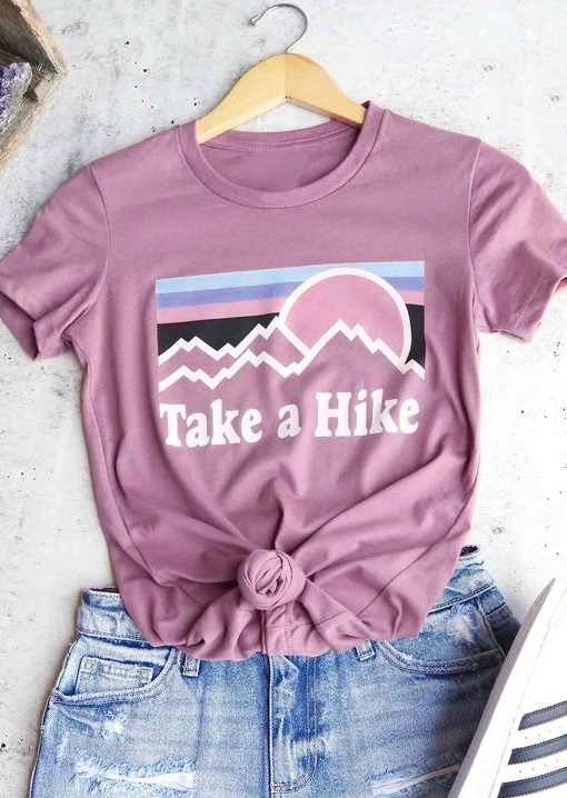 

Take A Hike O-Neck T-Shirt Tee - Pink, 413077