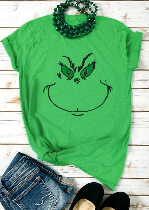 Kaufen Christmas Graphic O-Neck T-Shirt Tee - Green. Bild