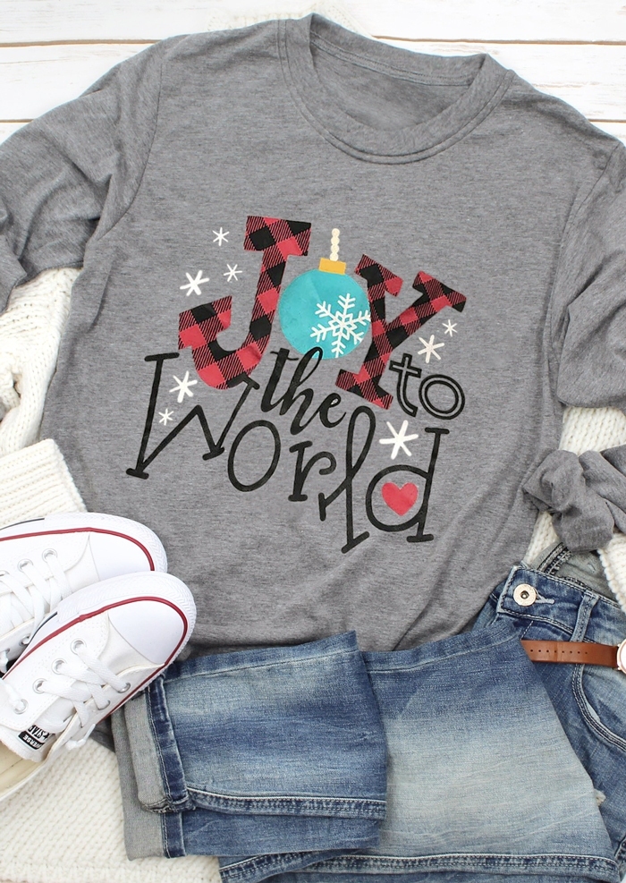 

Christmas Joy To The World T-Shirt Tee, Gray, 432260
