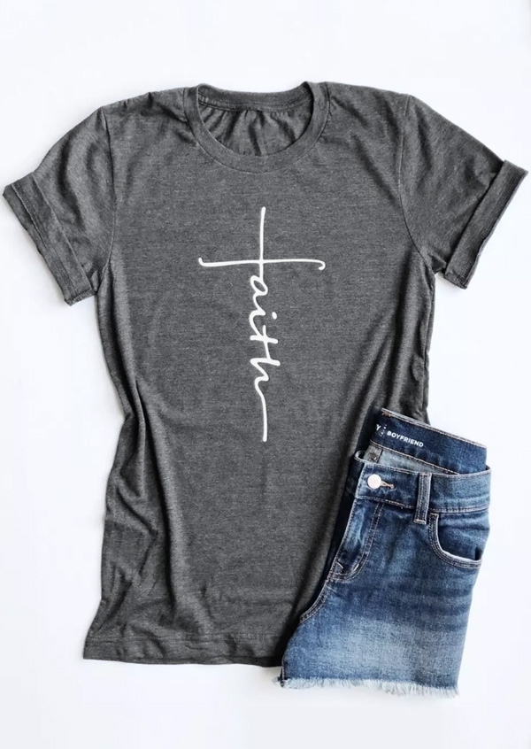 

Faith O-Neck Short Sleeve T-Shirt, Dark grey, 402214