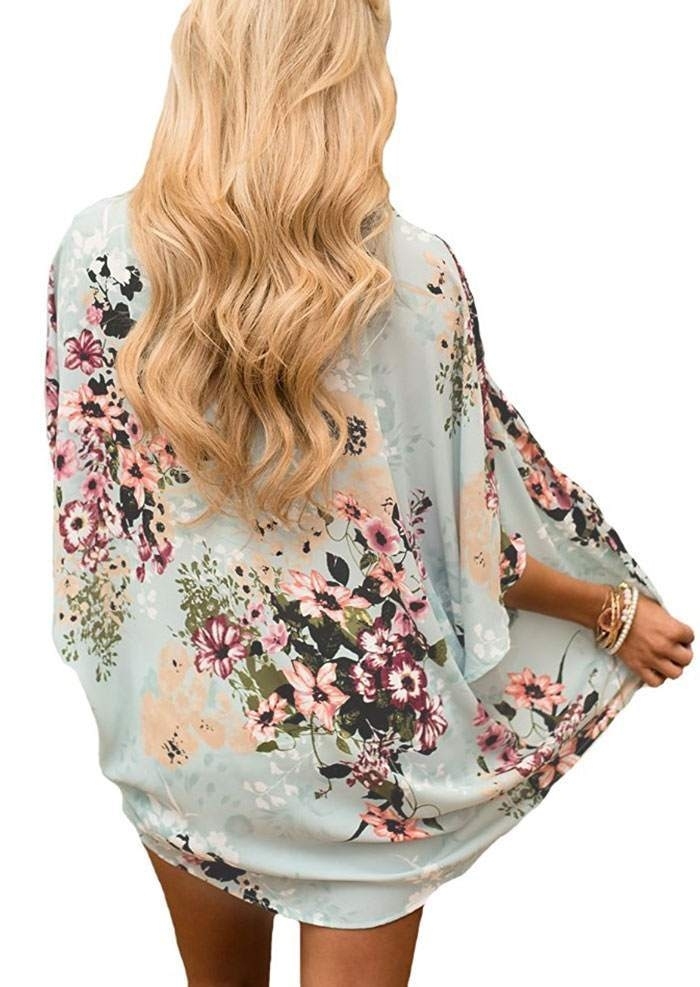 Floral Batwing Sleeve Cardigan without Necklace