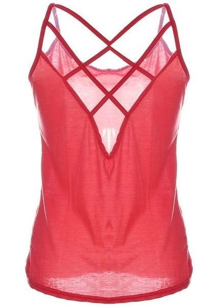 

Solid Hollow Out Backless Camisole, Watermelon red, 71297
