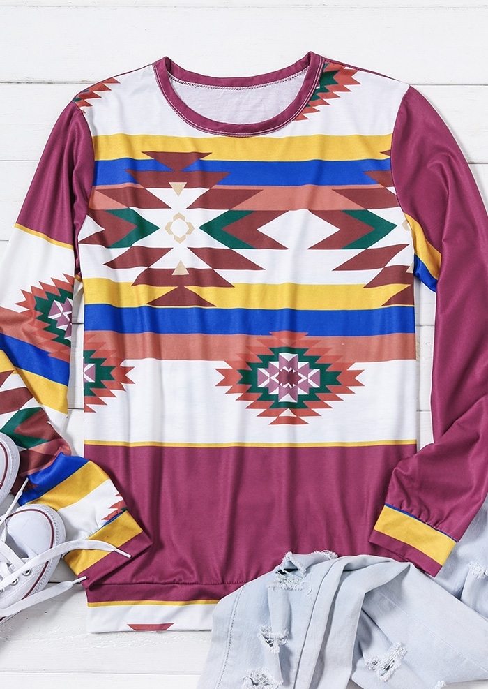 Geometric Striped Long Sleeve T-Shirt