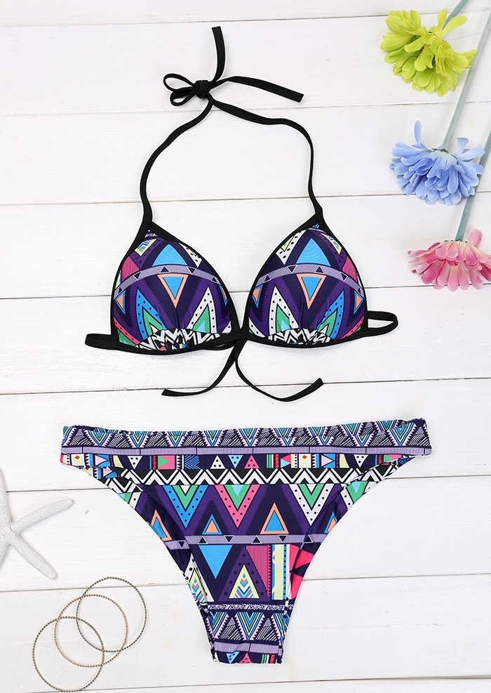 Geometric Printed Halter Sexy Bikini Set - Bellelily