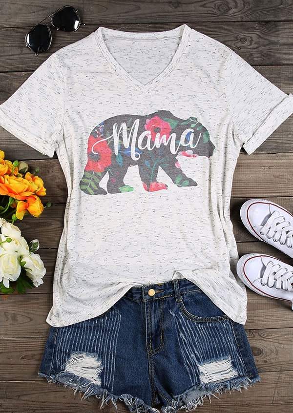 

Floral V-Neck T-Shirt, White, 173688