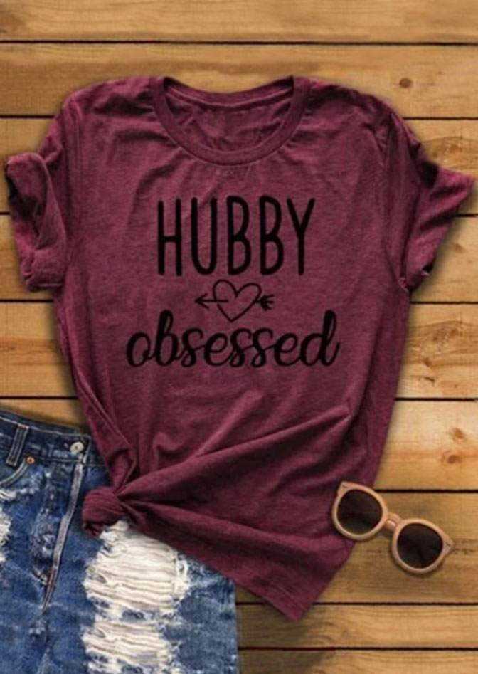 Hubby Obsessed Heart Arrow T-Shirt Tee - Plum