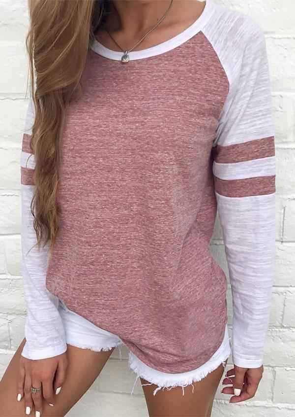 

Striped Splicing Baseball T-Shirt without Necklace, Brown, 153410