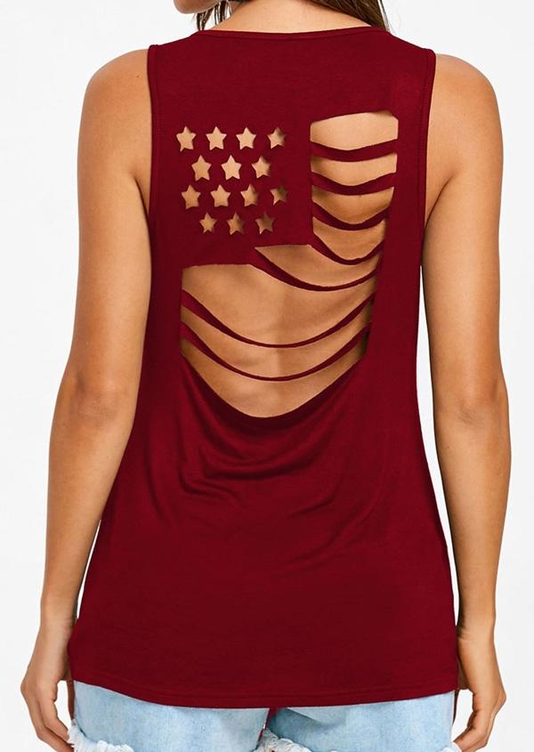 

Solid American Flag Hollow Out Tank, Burgundy, 400017