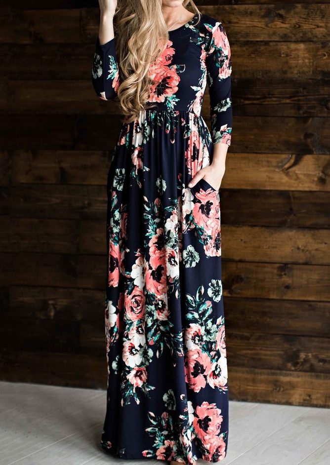 Floral Maxi Dress without Necklace - Bellelily
